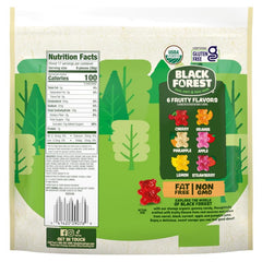 Black Forest Organic Gummy Bears resealable bag front highlights six natural flavors