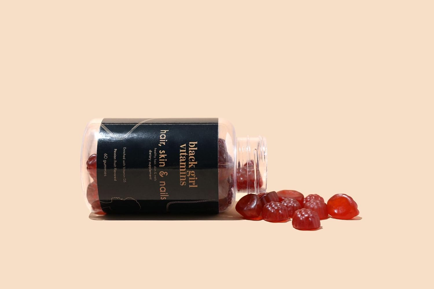 Black Girl Vitamins 60-count passion fruit gummies for daily routine.
