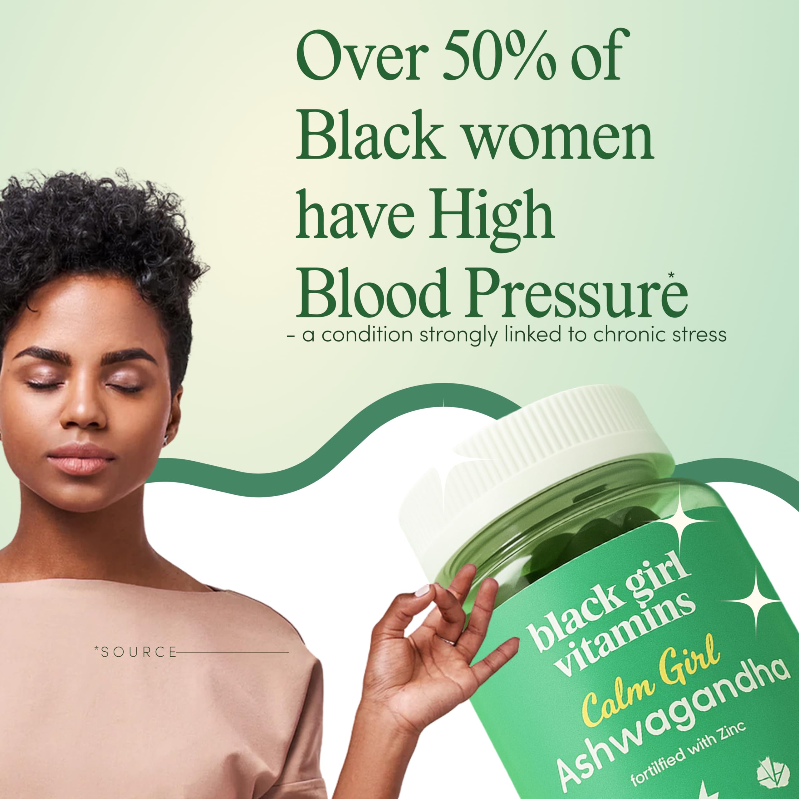 Black Girl Vitamins Calm Girl bottle and pack emphasizing vegan ingredients.