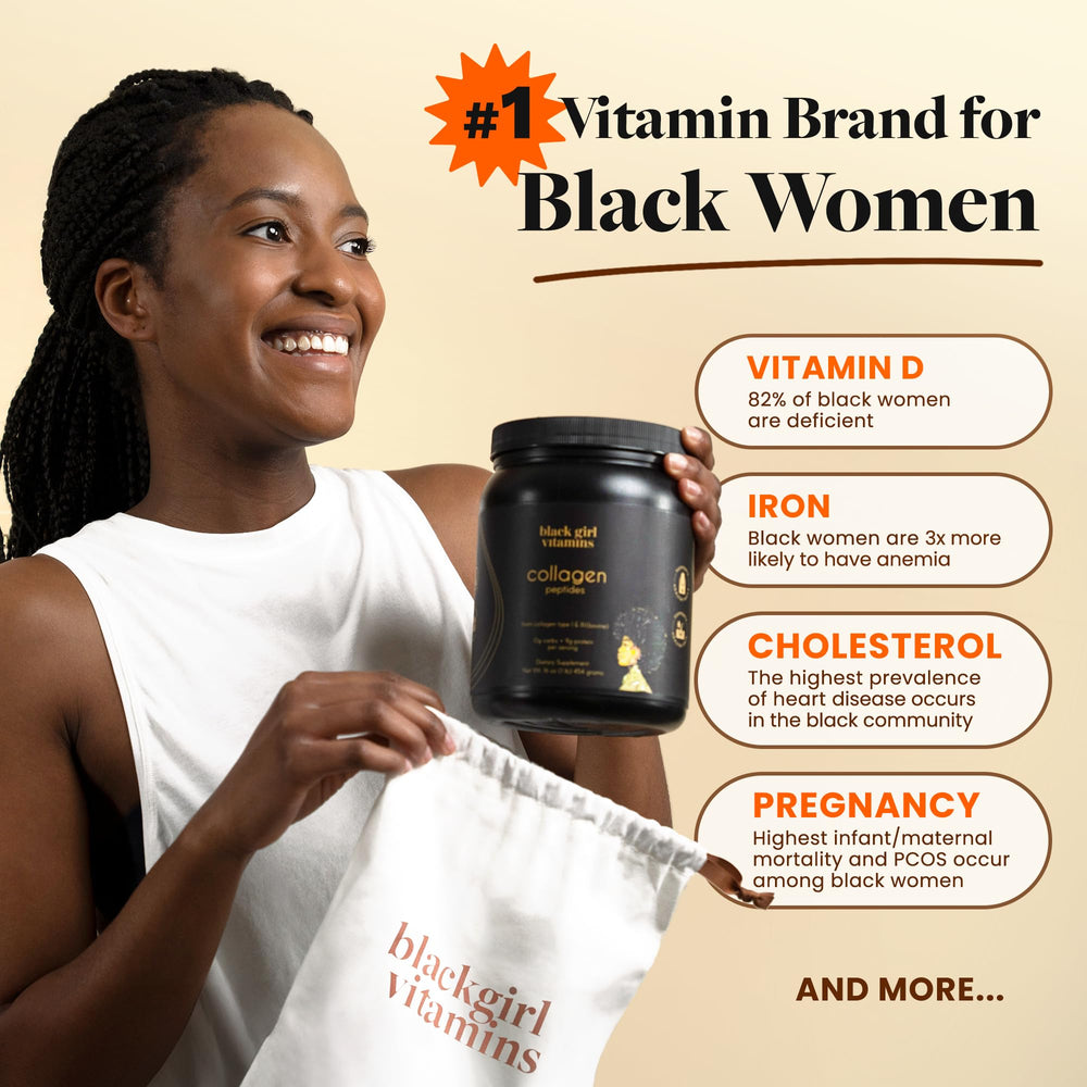 Black Girl Vitamins collagen daily-use ritual portrait suggesting consistency.