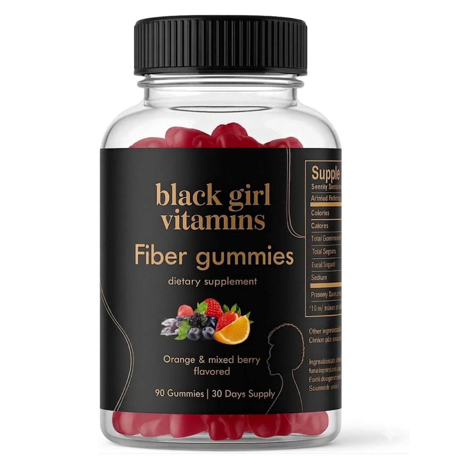 Black Girl Vitamins Fiber Gummies packaging showing daily prebiotic support for digestion.