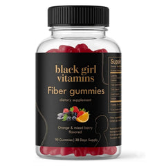 Black Girl Vitamins Fiber Gummies packaging showing daily prebiotic support for digestion.
