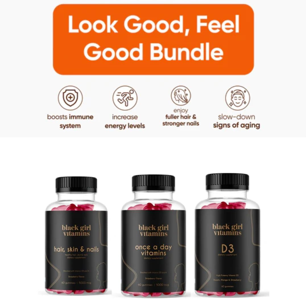Black Girl Vitamins hair skin nails gummies highlight nourishing beauty support.
