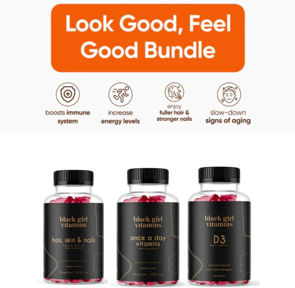 Black Girl Vitamins hair skin nails gummies highlight nourishing beauty support.