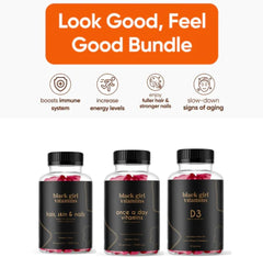 Black Girl Vitamins hair skin nails gummies highlight nourishing beauty support.