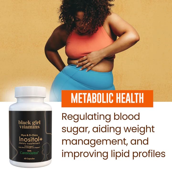 Black Girl Vitamins Inositol label shows gluten-free vegan formulation.