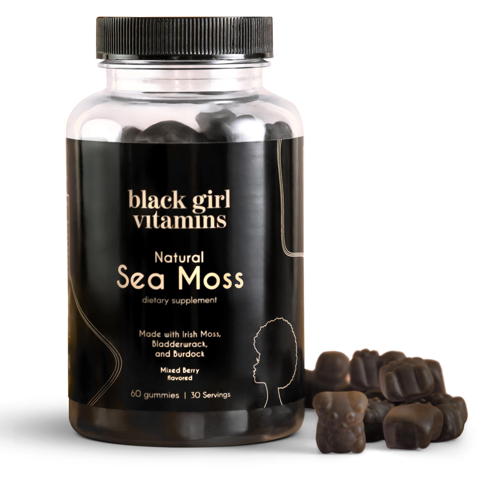Black Girl Vitamins Irish Sea Moss Gummies bottle for daily vegan wellness.