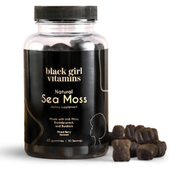 Black Girl Vitamins Irish Sea Moss Gummies bottle for daily vegan wellness.
