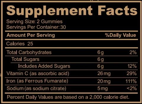 60-count pack of Black Girl Vitamins Iron Gummies for a 30-day supply.