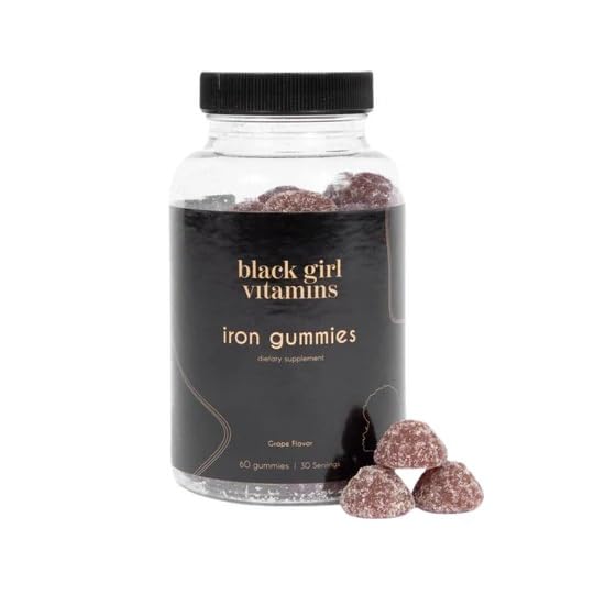Closeup of Black Girl Vitamins Iron Gummies label with dietary notes.
