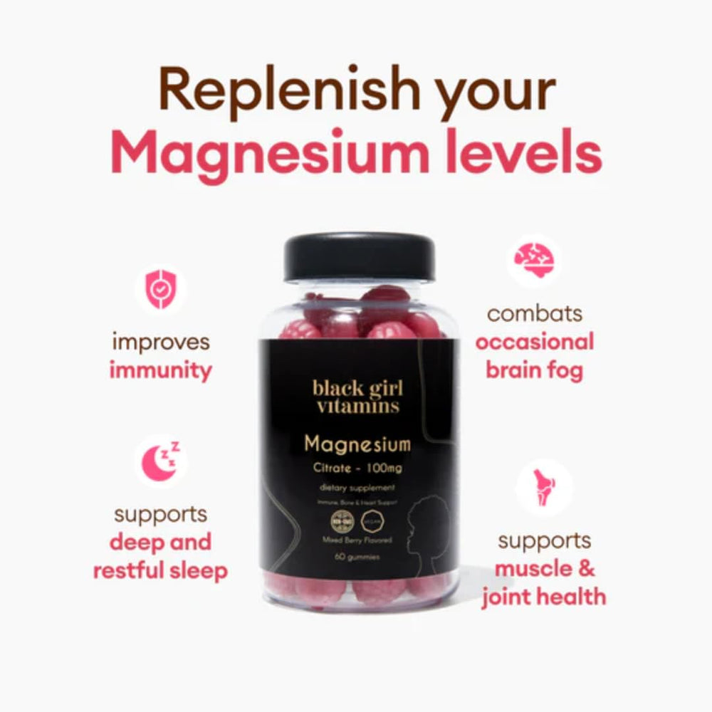 Black Girl Vitamins magnesium gummies berry-flavored gummy ready to take.