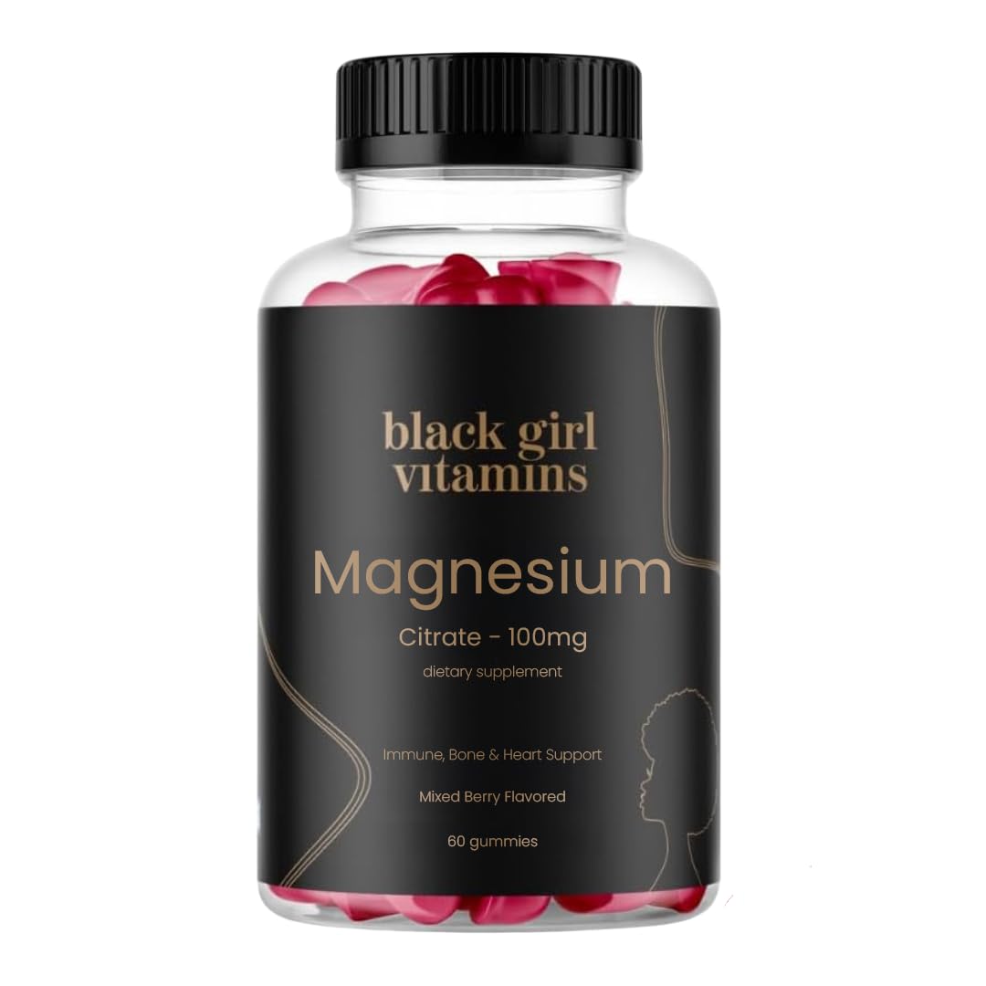 Black Girl Vitamins magnesium gummies bottle closeup for daily magnesium support.