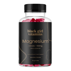 Black Girl Vitamins magnesium gummies bottle closeup for daily magnesium support.