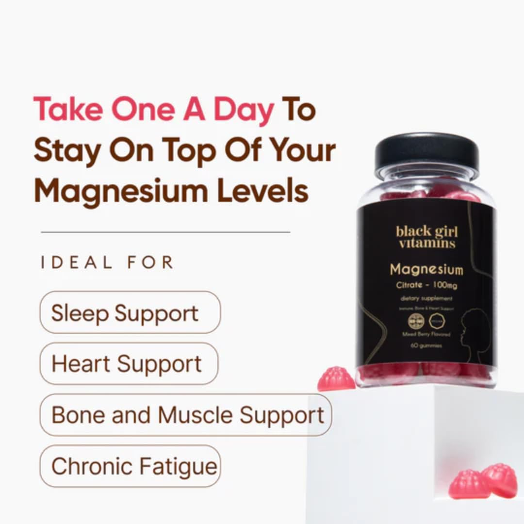Black Girl Vitamins magnesium gummies serving count on bottle for easy daily use.