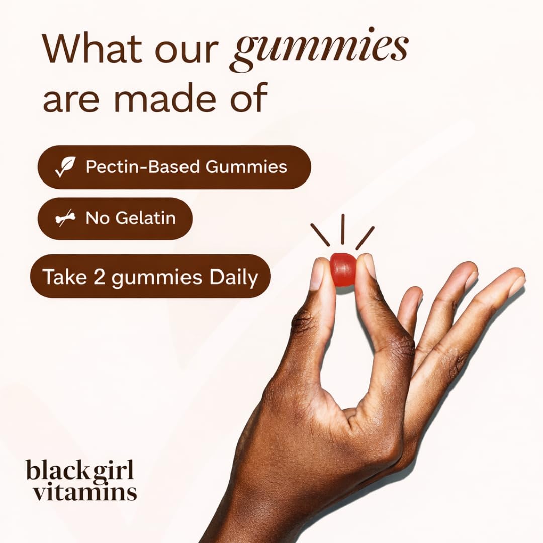 Black Girl Vitamins Once a Day vegan gluten-free badge supports diet preferences.