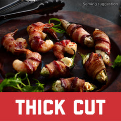 Black Label bacon sizzling in a pan for a crispy, savory breakfast.