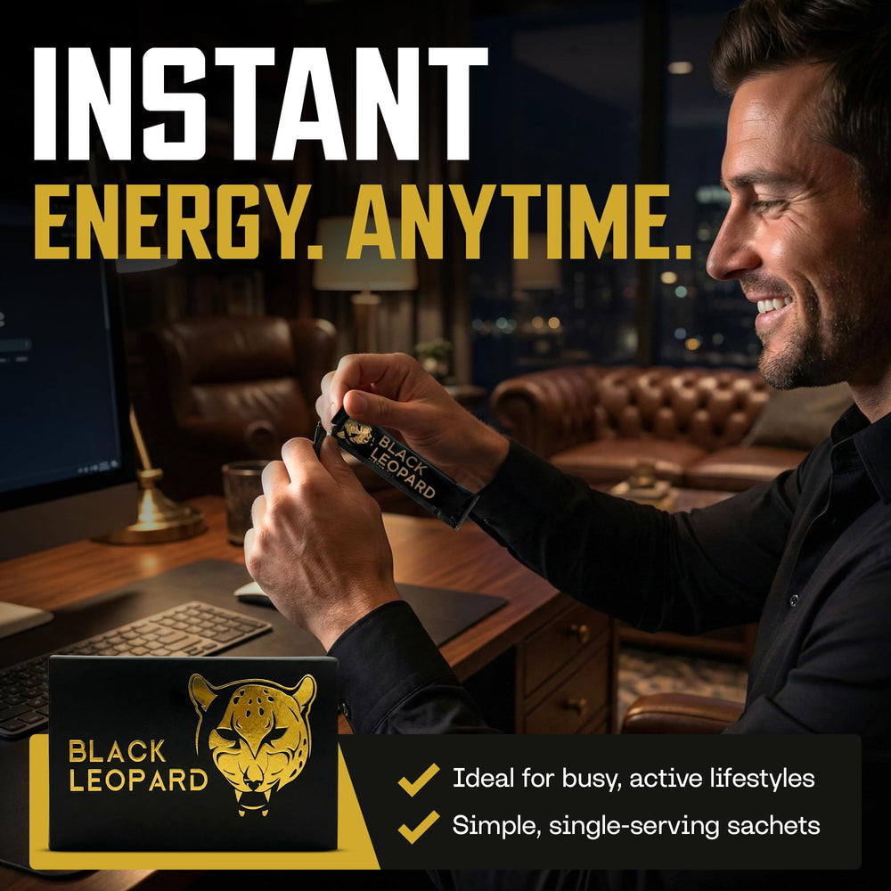 Black Leopard Honey Packs in tea for natural sweetness and energy.