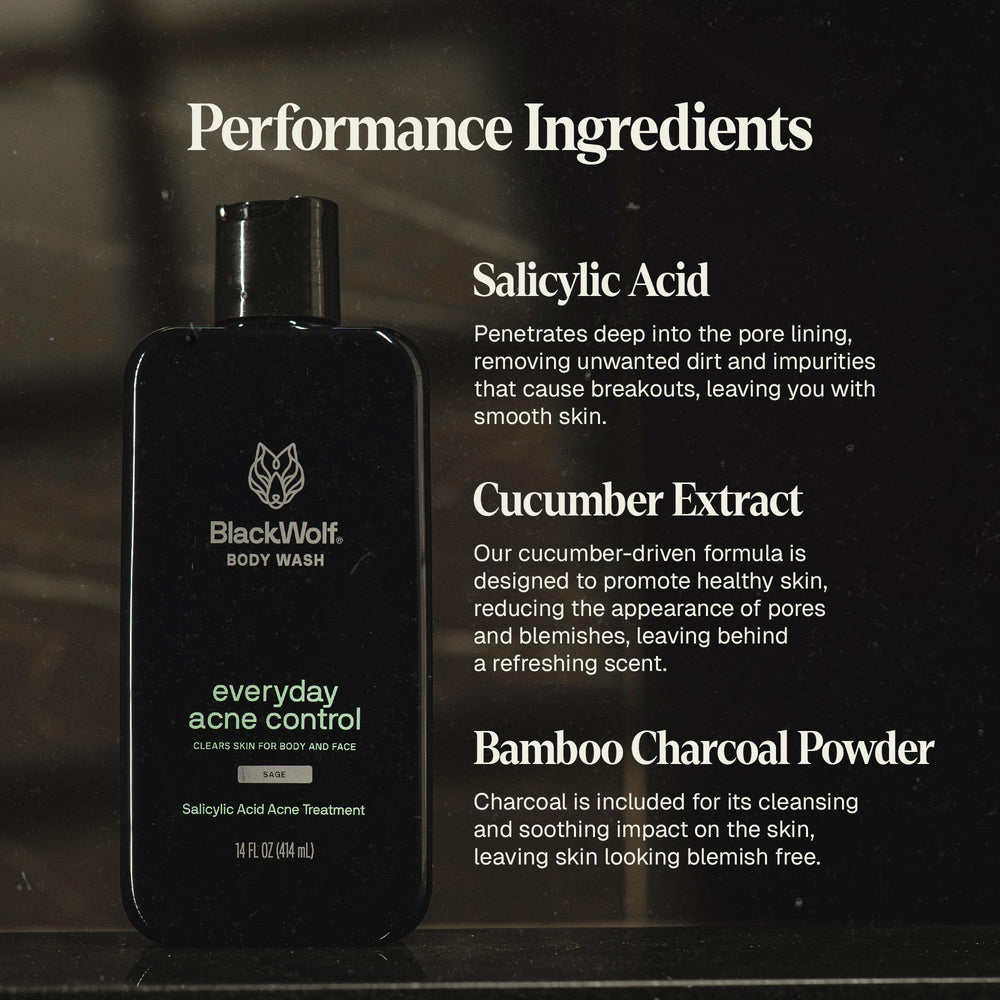 Black Wolf bottle showing blue sage and citrus scent for an invigorating wash