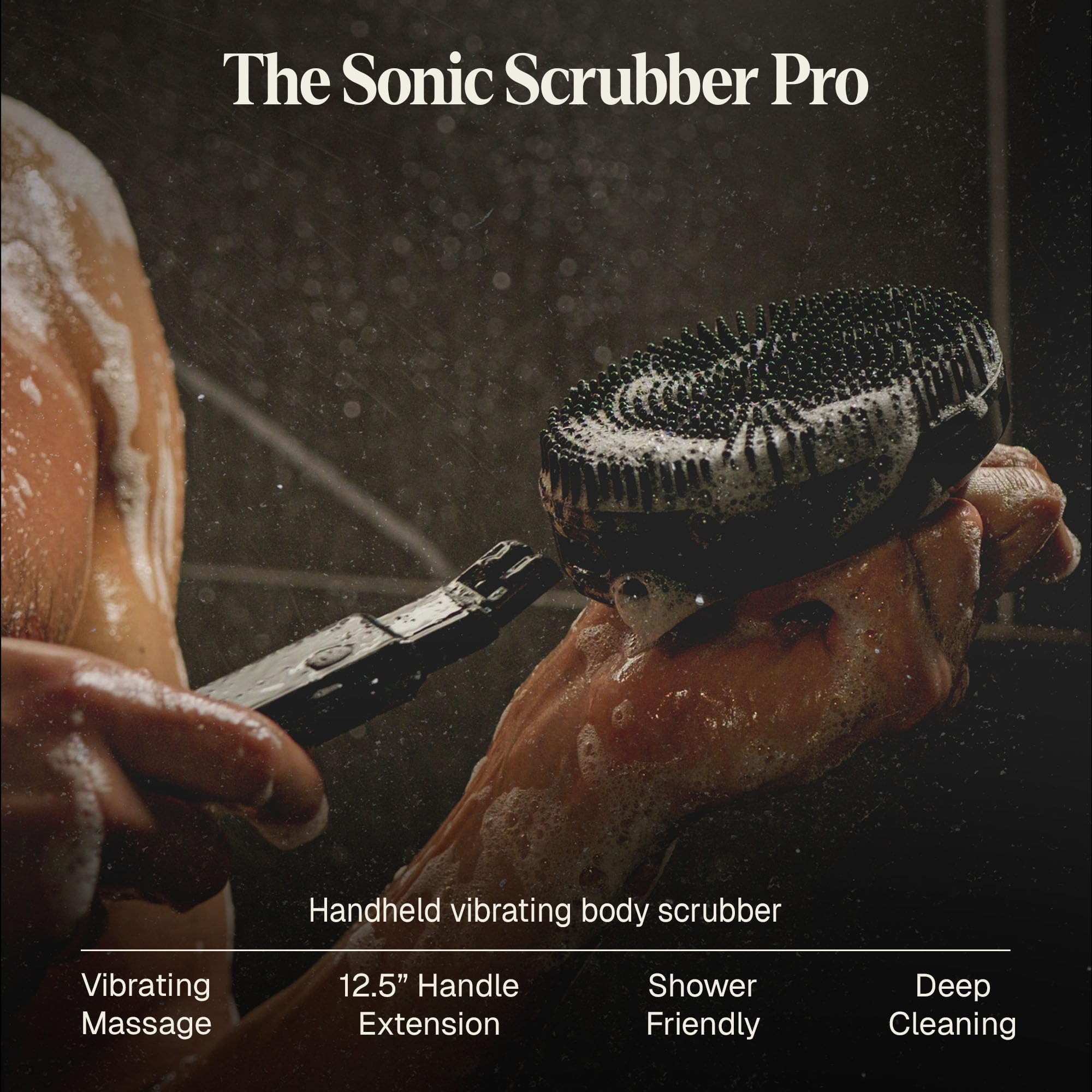 Black Wolf silicone body scrubber illustrating sonic vibration for deeper cleansing