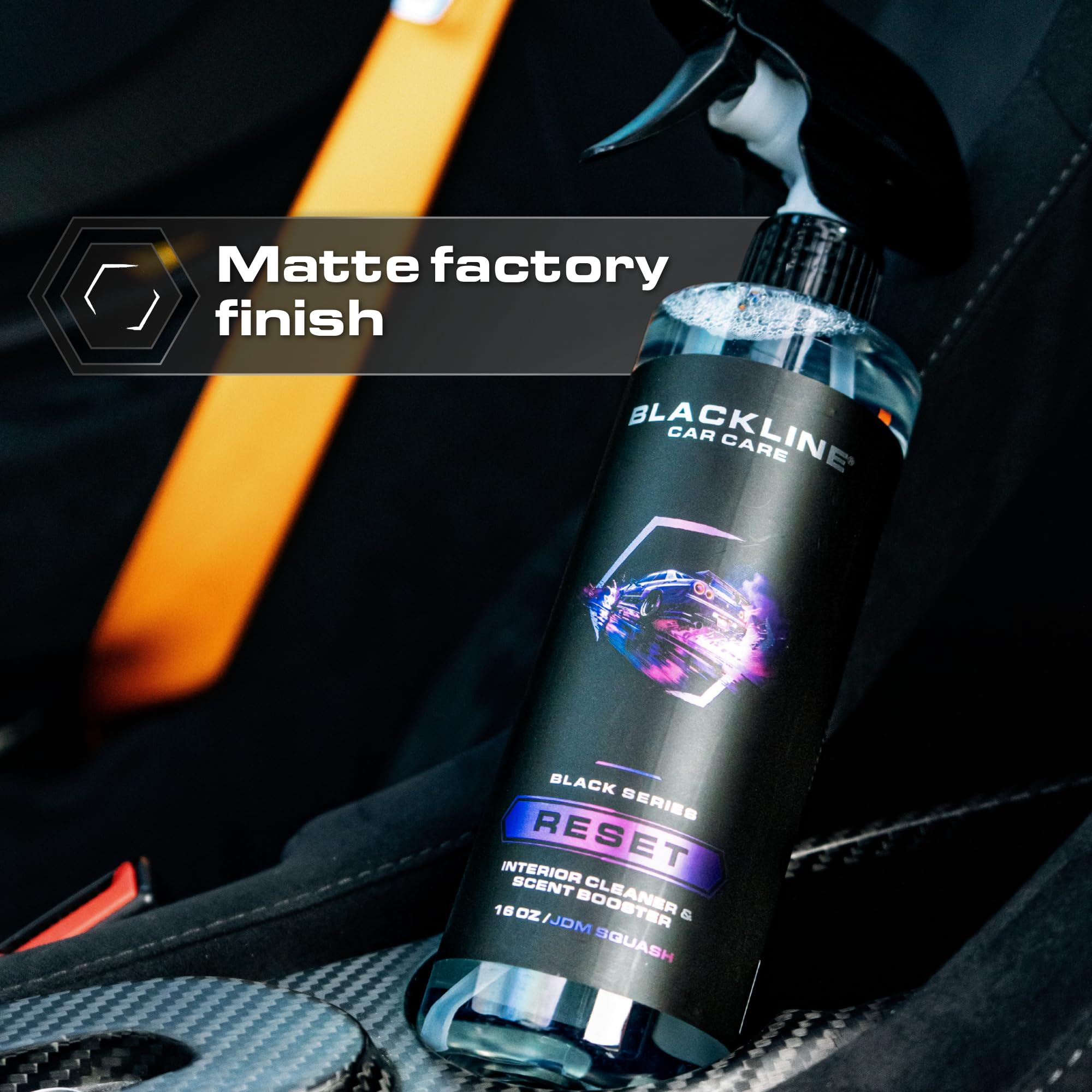 Blackline Reset fragrance diffusion image shows lasting premium scent in car cabins.