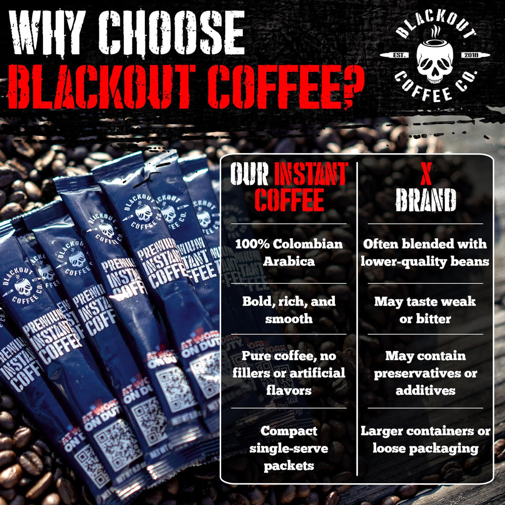 Blackout Coffee brew cup with steam shows rich aroma.