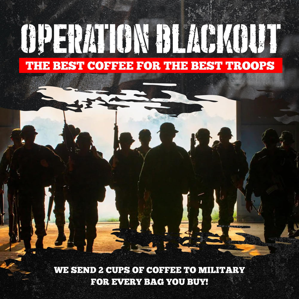 Blackout Coffee Morning Reaper mug ready with brew for your morning boost.