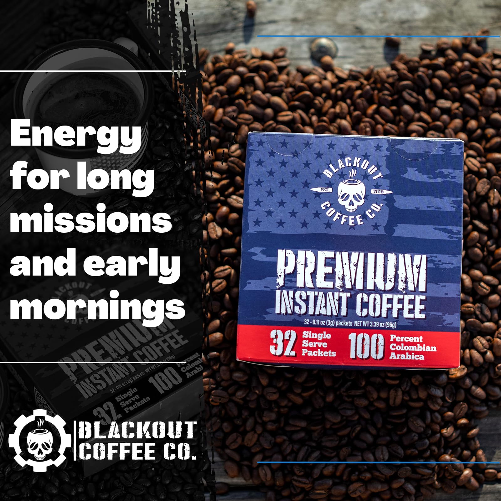Blackout Coffee on-the-go bag ready for travel and adventures.