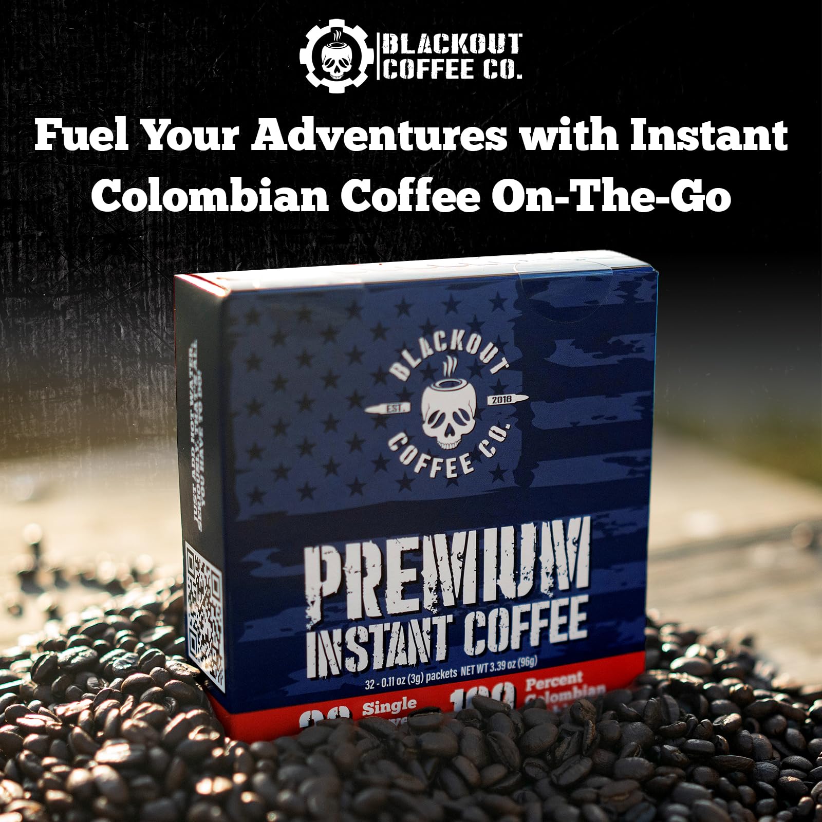 Blackout Coffee supports troops program label visible in view.