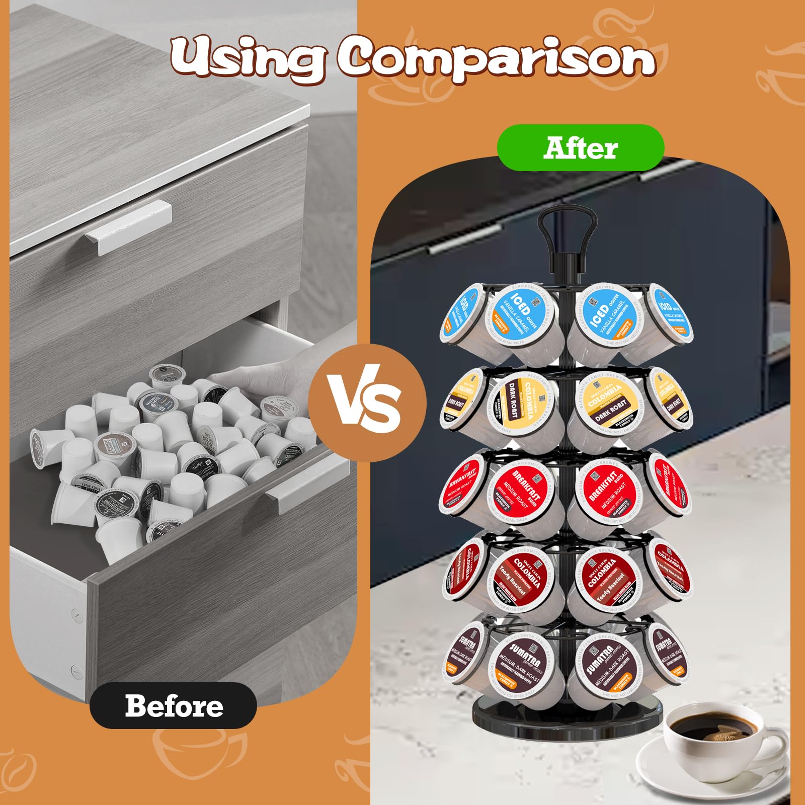 Classic black finish complements any kitchen beside Keurig.