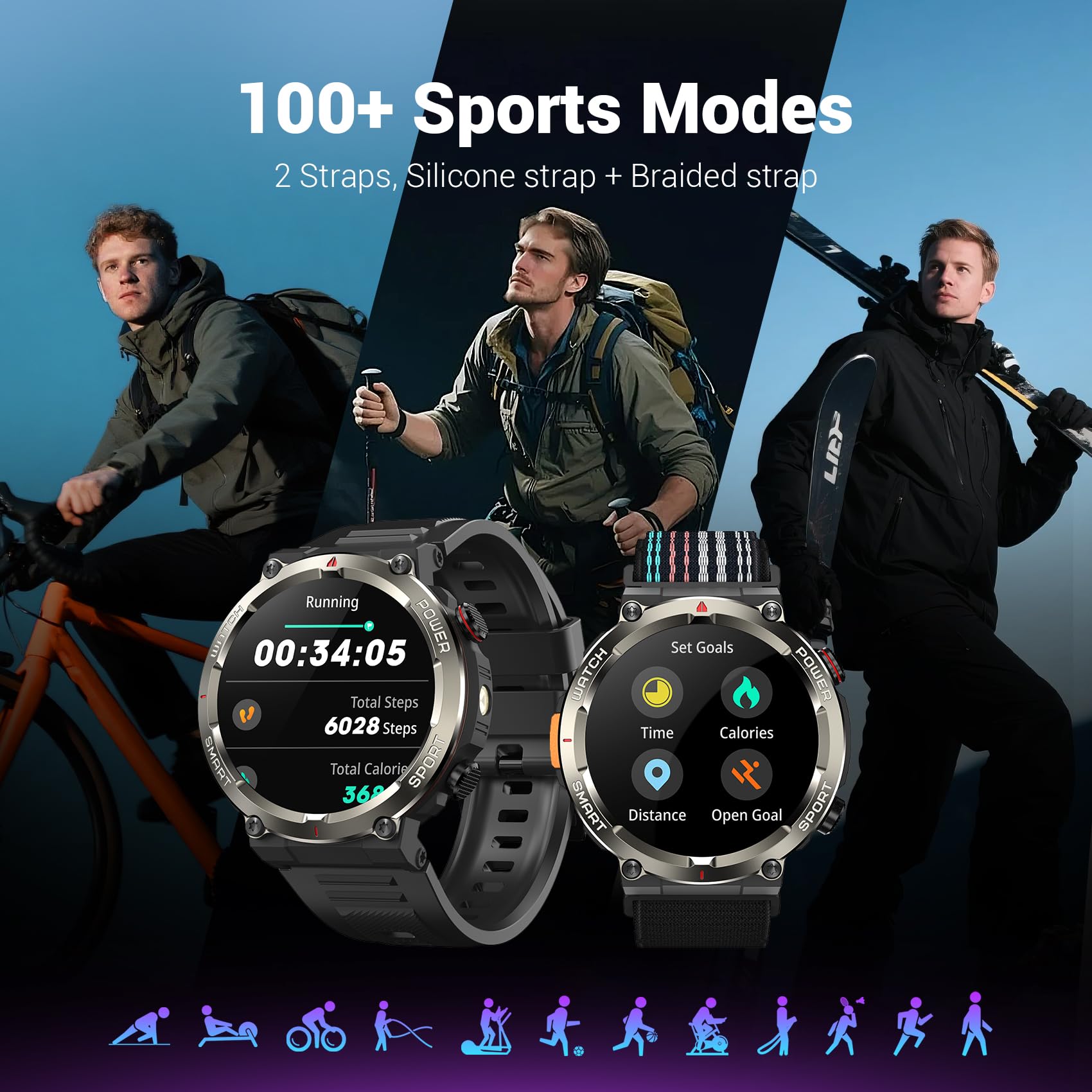 Blackview Military Smartwatch 24/7 health tracking sensors