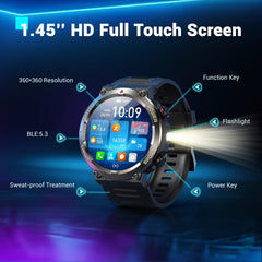 Blackview Military Smartwatch LED flashlight and compass for night navigation