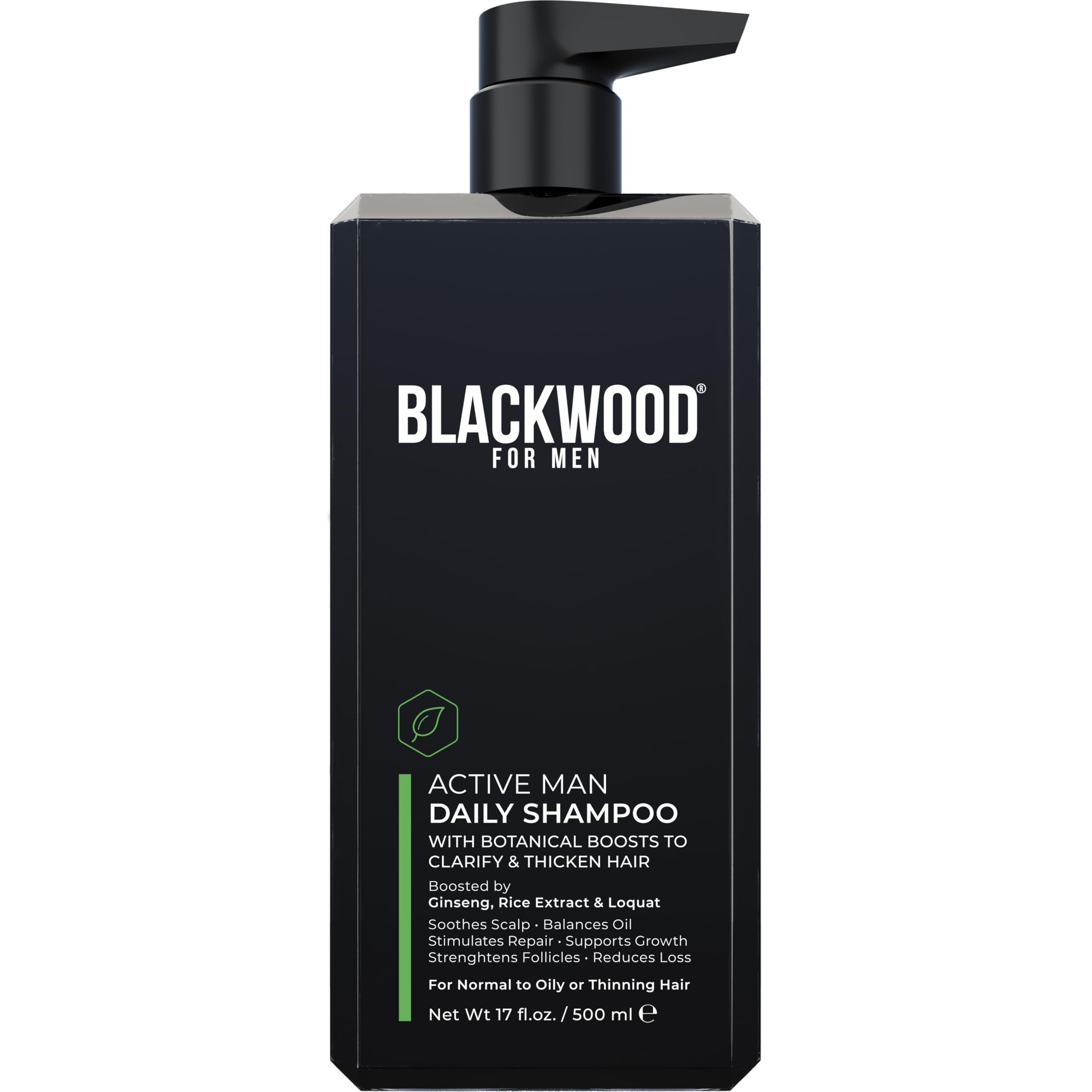 Blackwood For Men Active Man Daily Shampoo bottle highlighting oil-control and scalp refresh