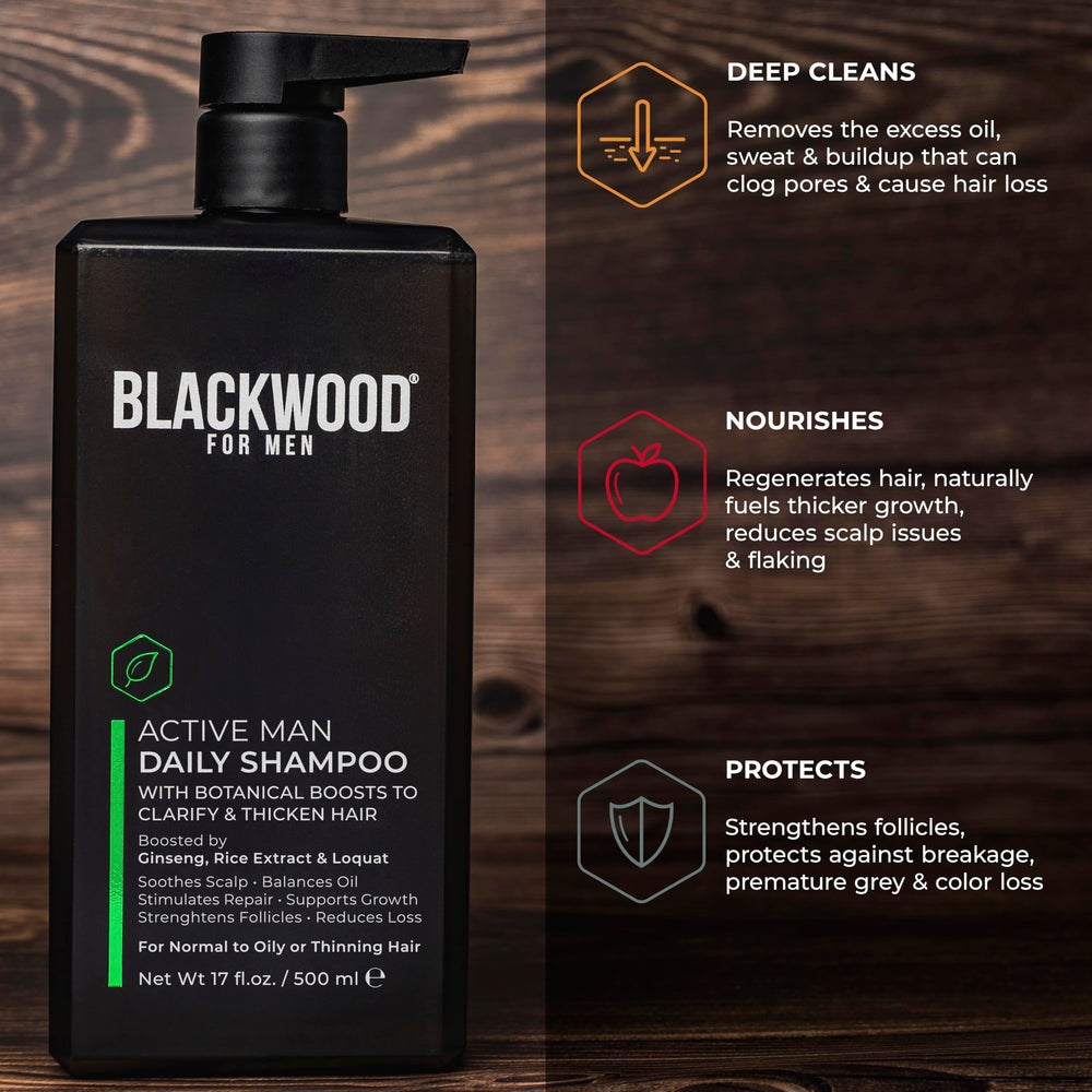 Post-workout rinse with Blackwood For Men for a refreshed scalp