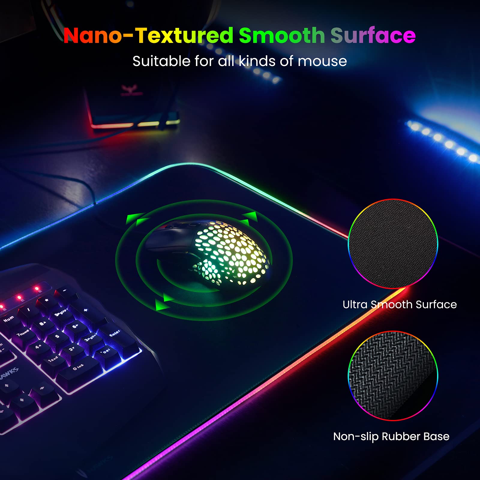 BladeHawks anti-slip rubber base keeps the pad steady during fast moves.