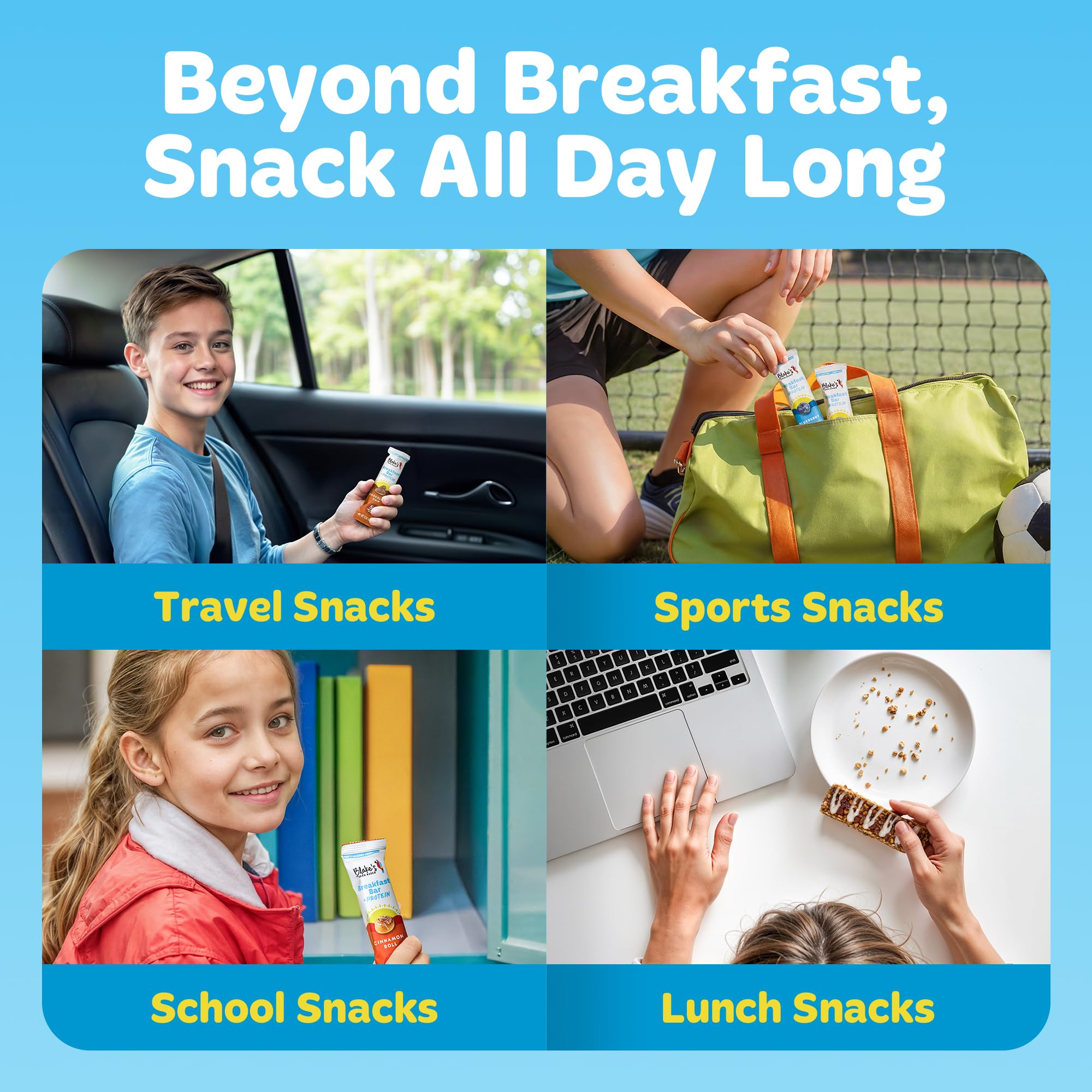 Blake's bars shown in school lunchbox for kids and parents.