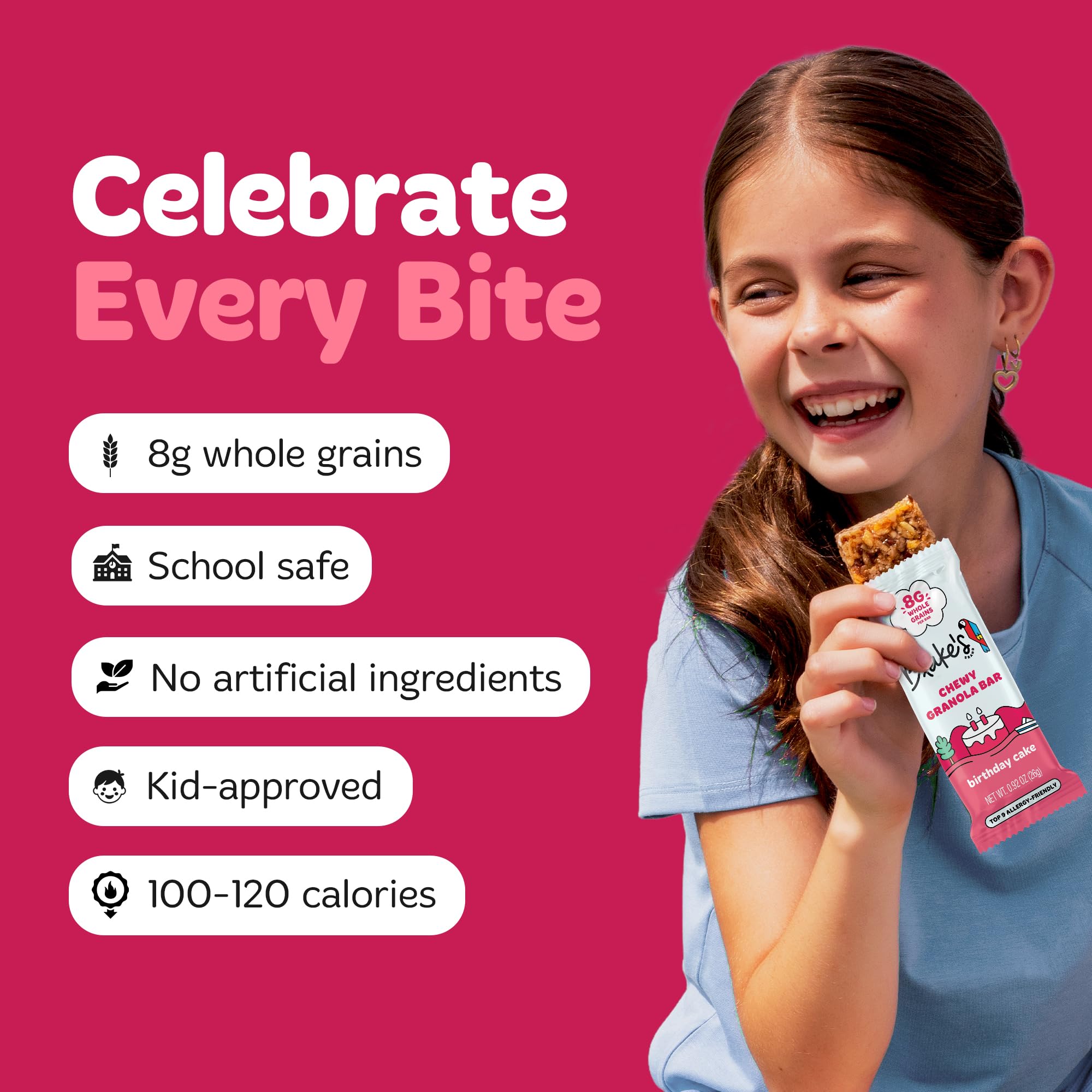 Blake’s Seed Based birthday cake bar close-up, kid-approved flavor for school snacks