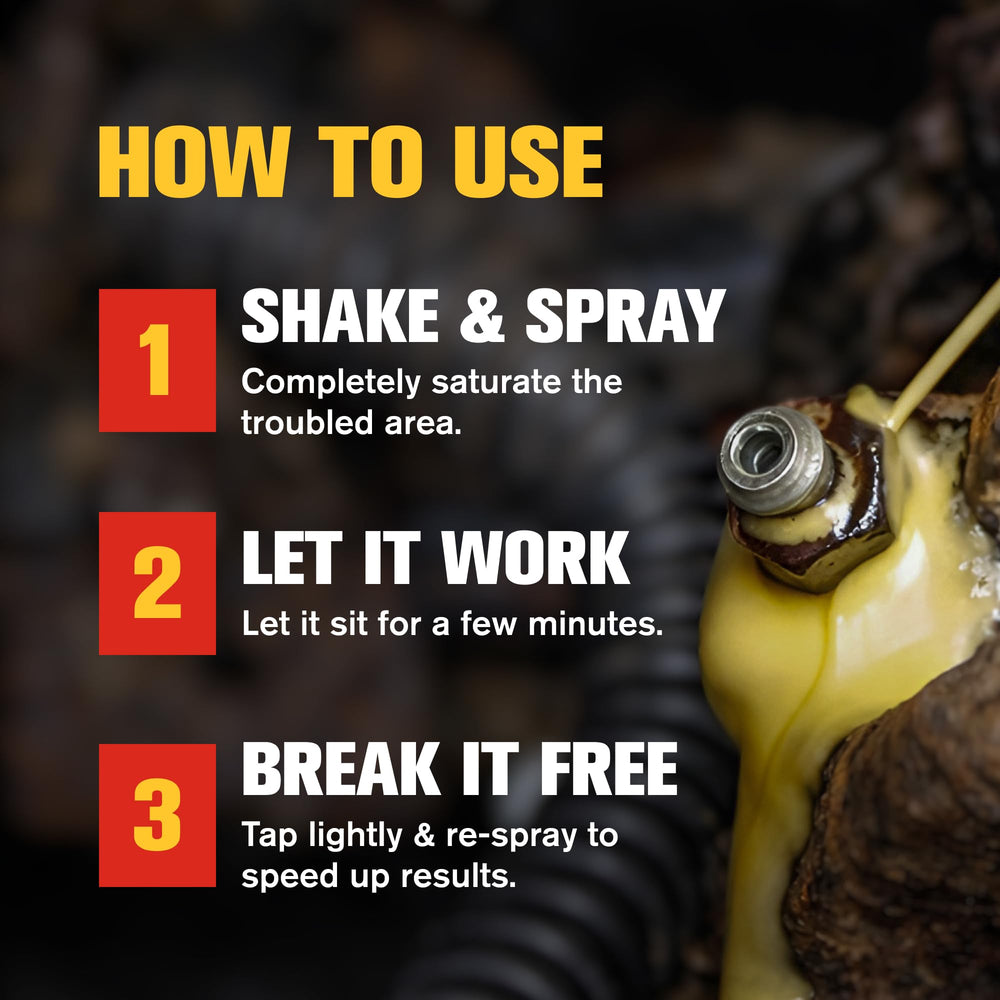 Blaster PB penetrating oil loosens stuck nuts and bolts with minimal overspray.