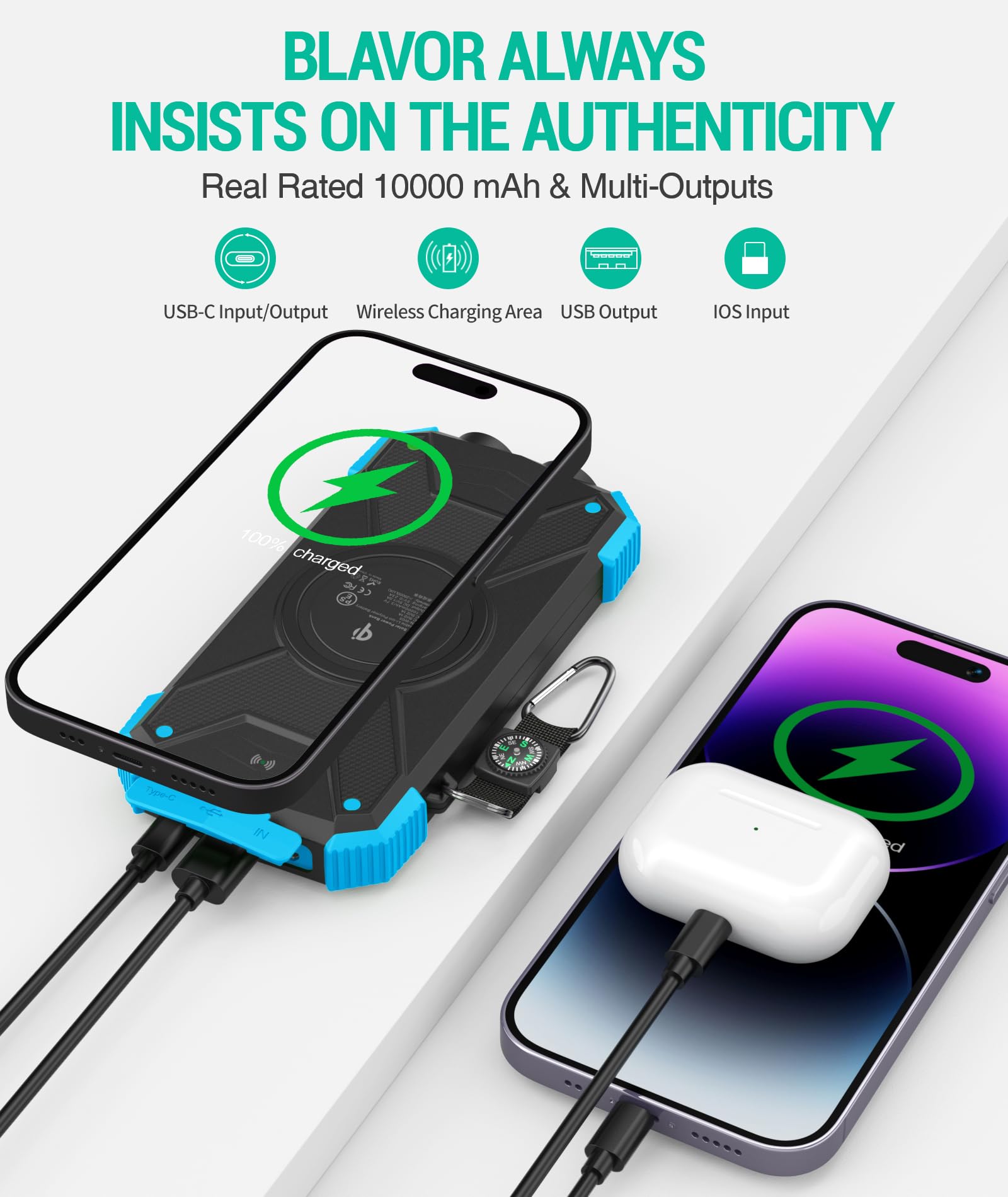 BLAVOR multi-device charging with three outputs to power phones and accessories.