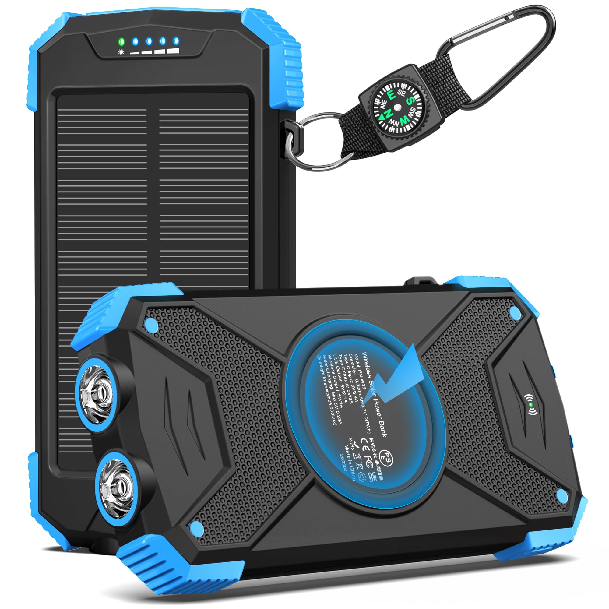 BLAVOR solar power bank 10000mAh front view for on-the-go charging.
