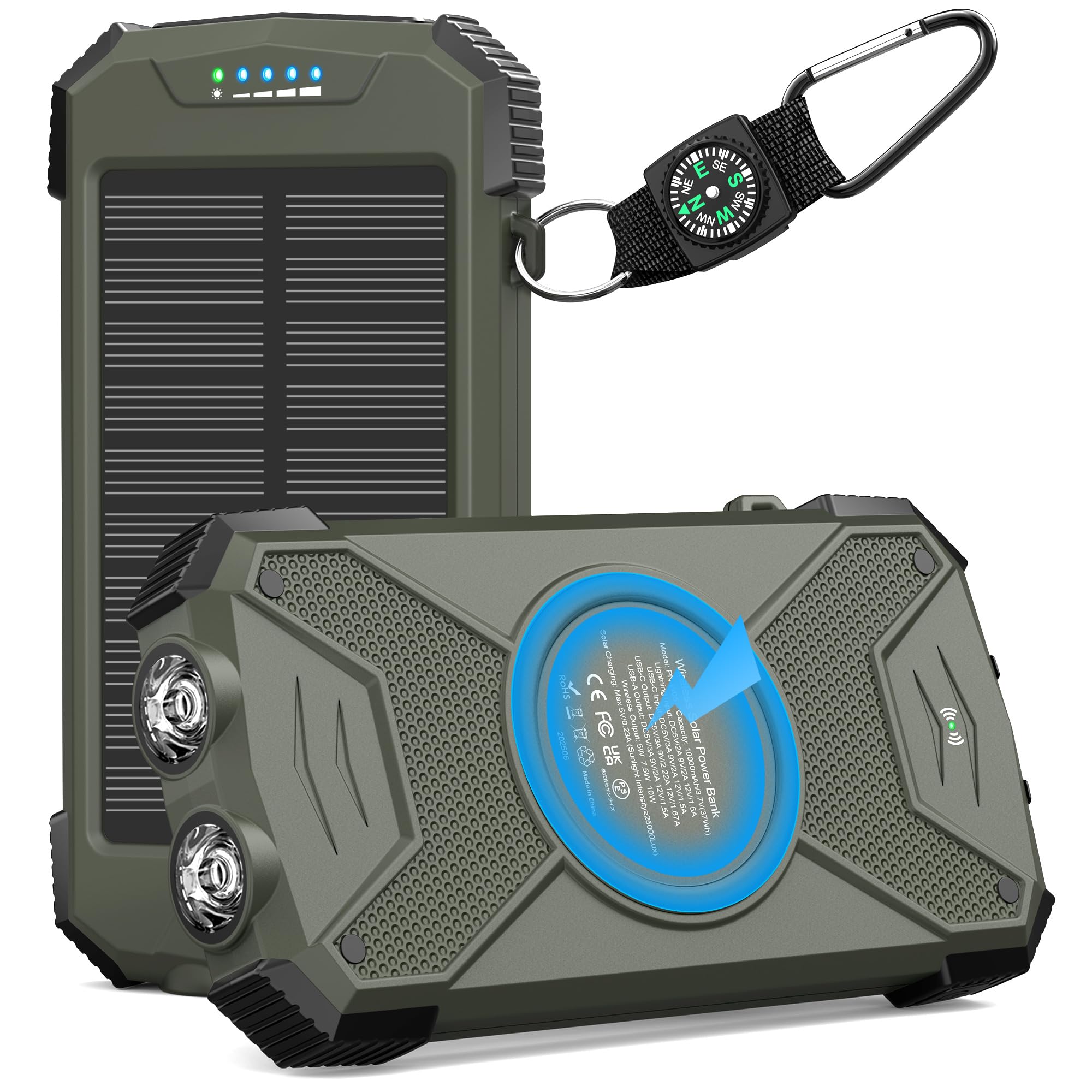 BLAVOR solar power bank front view showing compact 10,000mAh capacity for on-the-go charging.