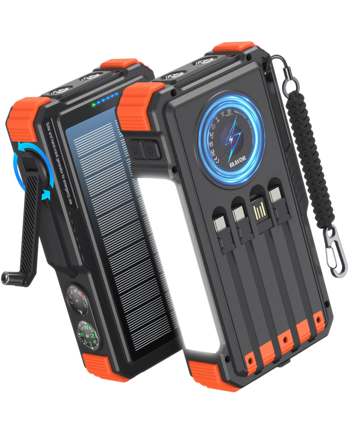 BLAVOR solar power bank with hand crank for emergency charging during outdoor adventures
