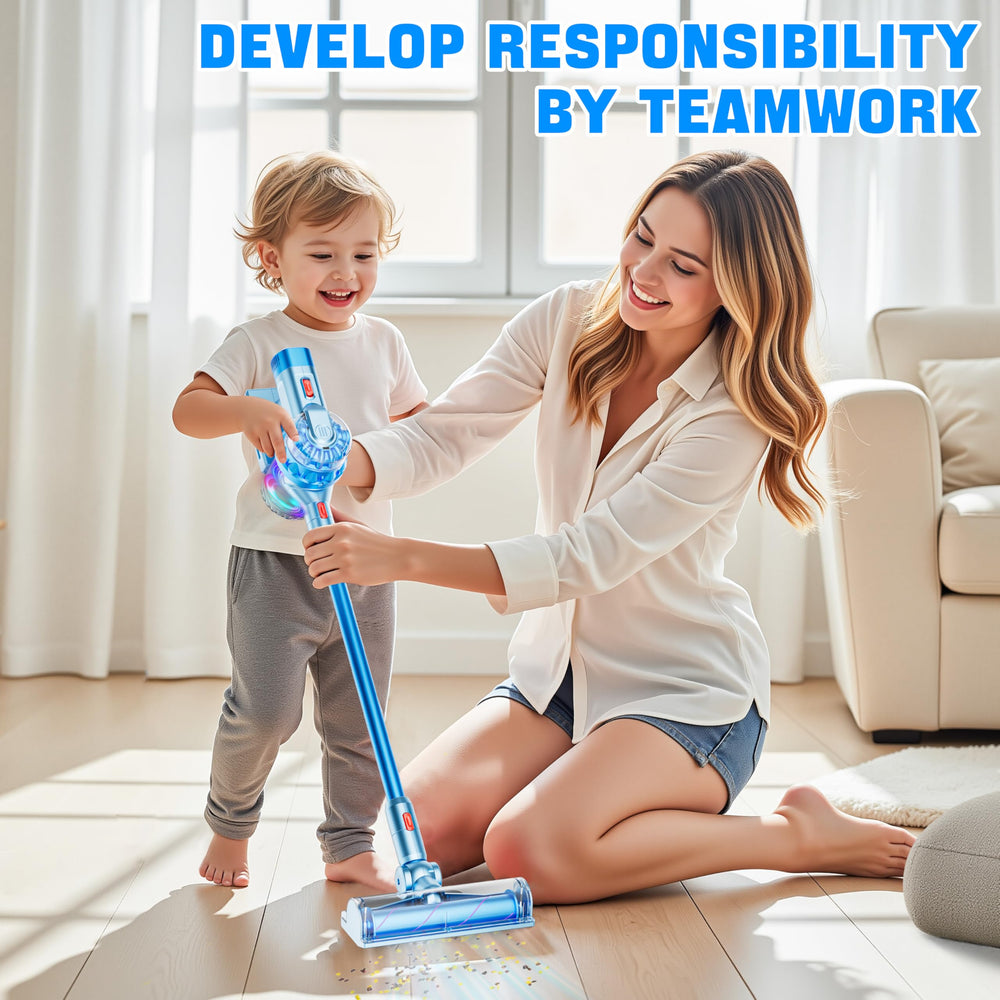 BLAXTEM 4-in-1 toy vacuum with lights and sound adds engaging pretend cleanup.