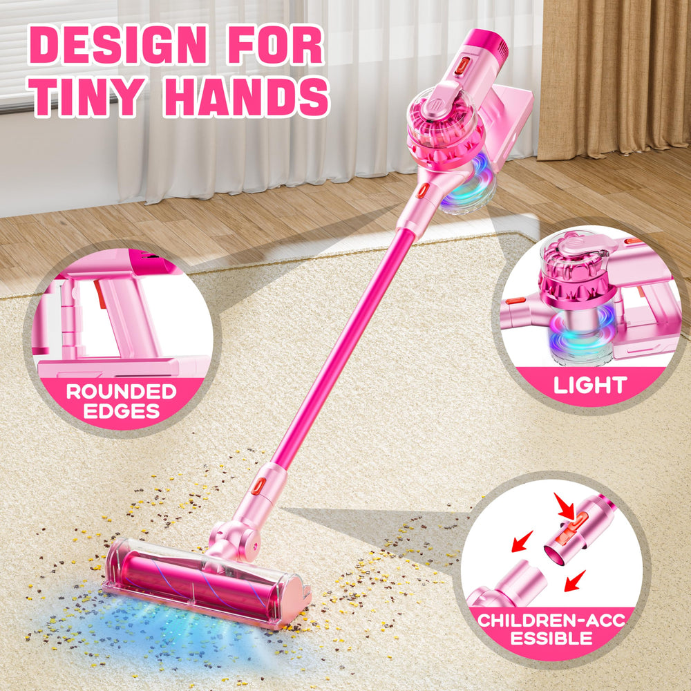 BLAXTEM 4-in-1 kids vacuum pink attachments-crevice helps reach corners during pretend cleaning.