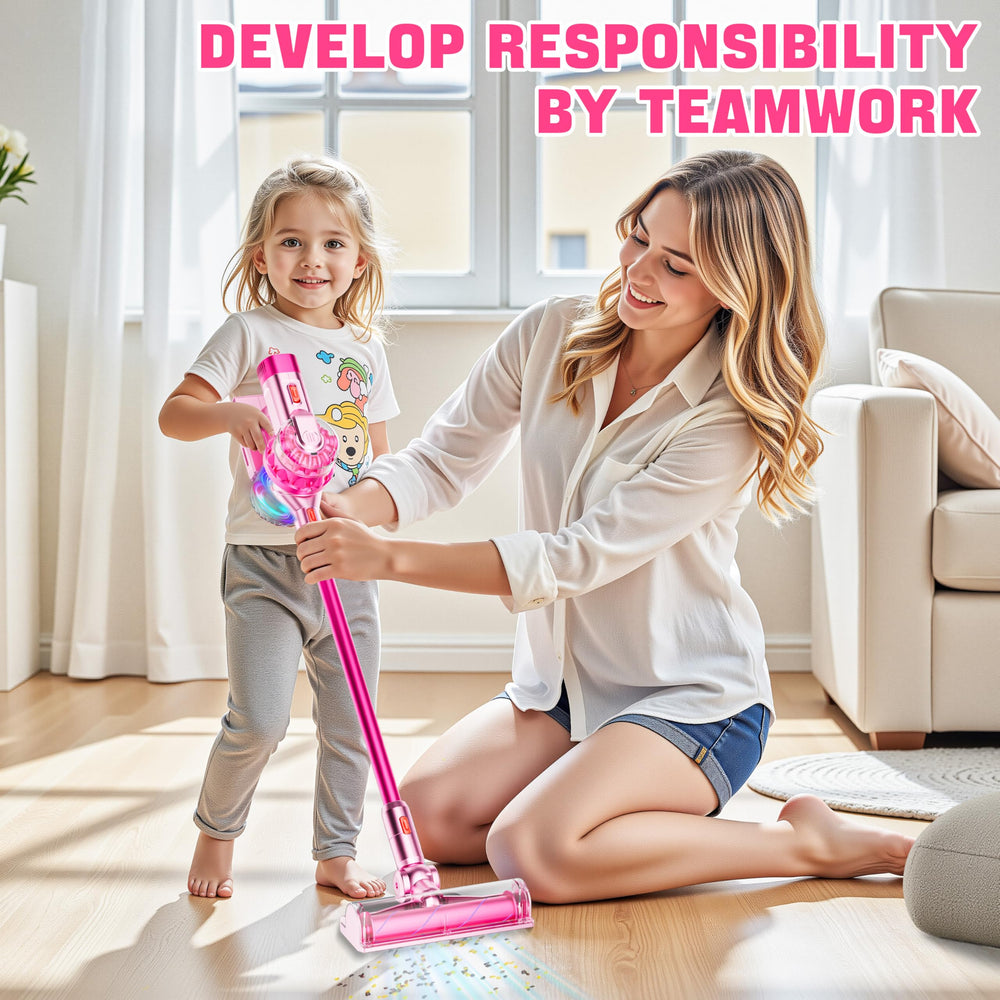 BLAXTEM 4-in-1 kids vacuum pink attachments-dusting adds delicate surface cleaning during play.