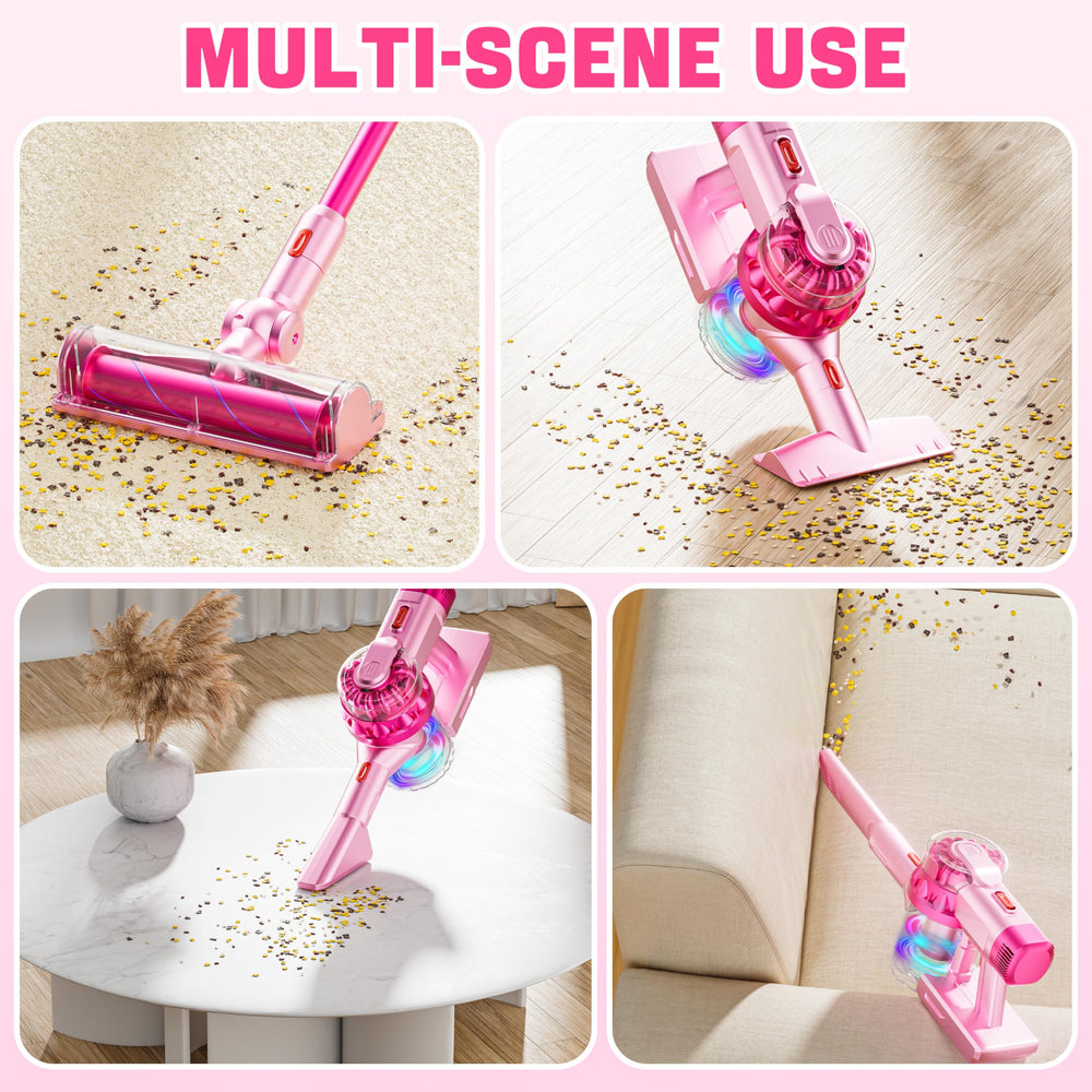 BLAXTEM 4-in-1 kids vacuum pink attachments-wide-mouth helps simulate spills cleanup.