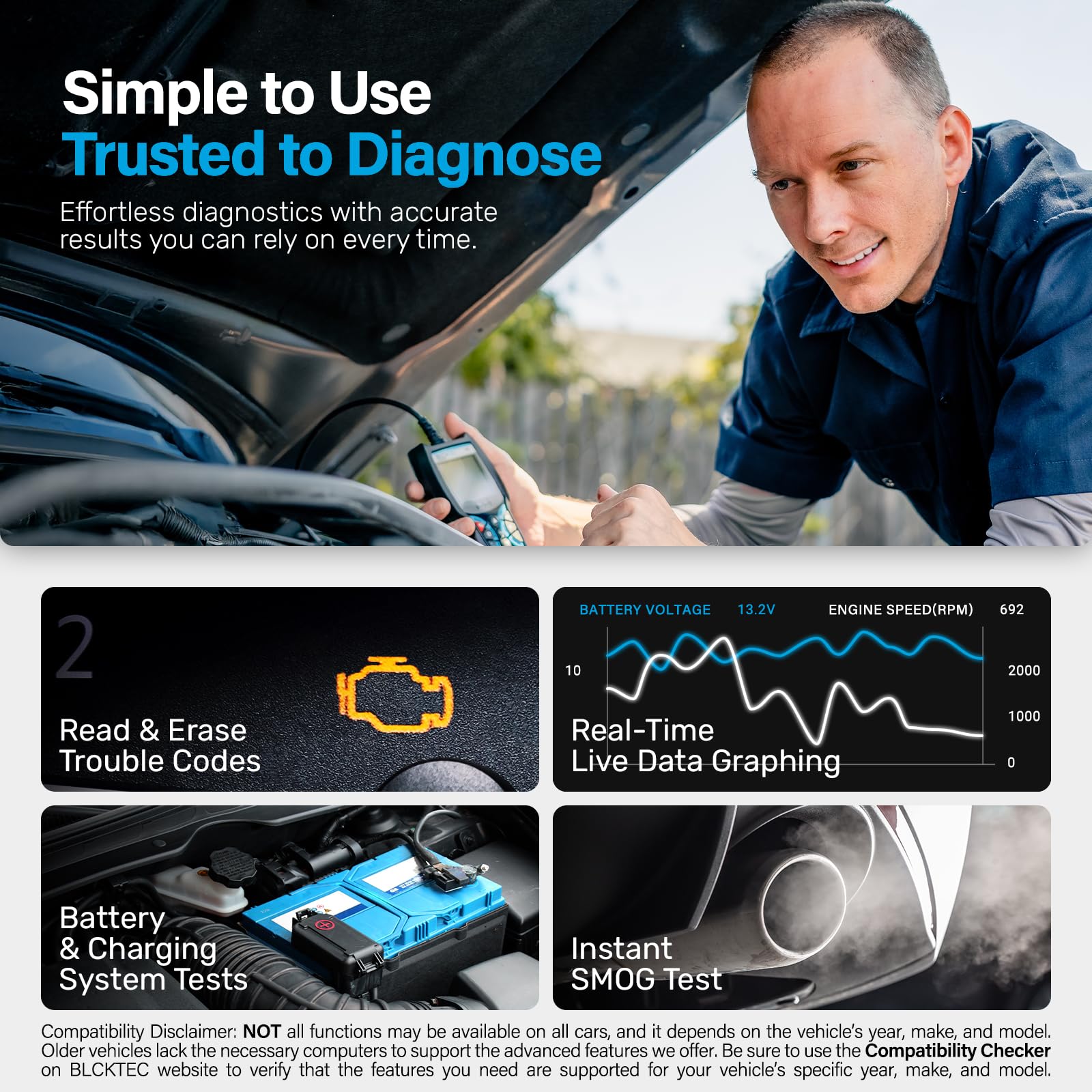 BLCKTEC 440 color screen for clear, instant diagnostic visuals.