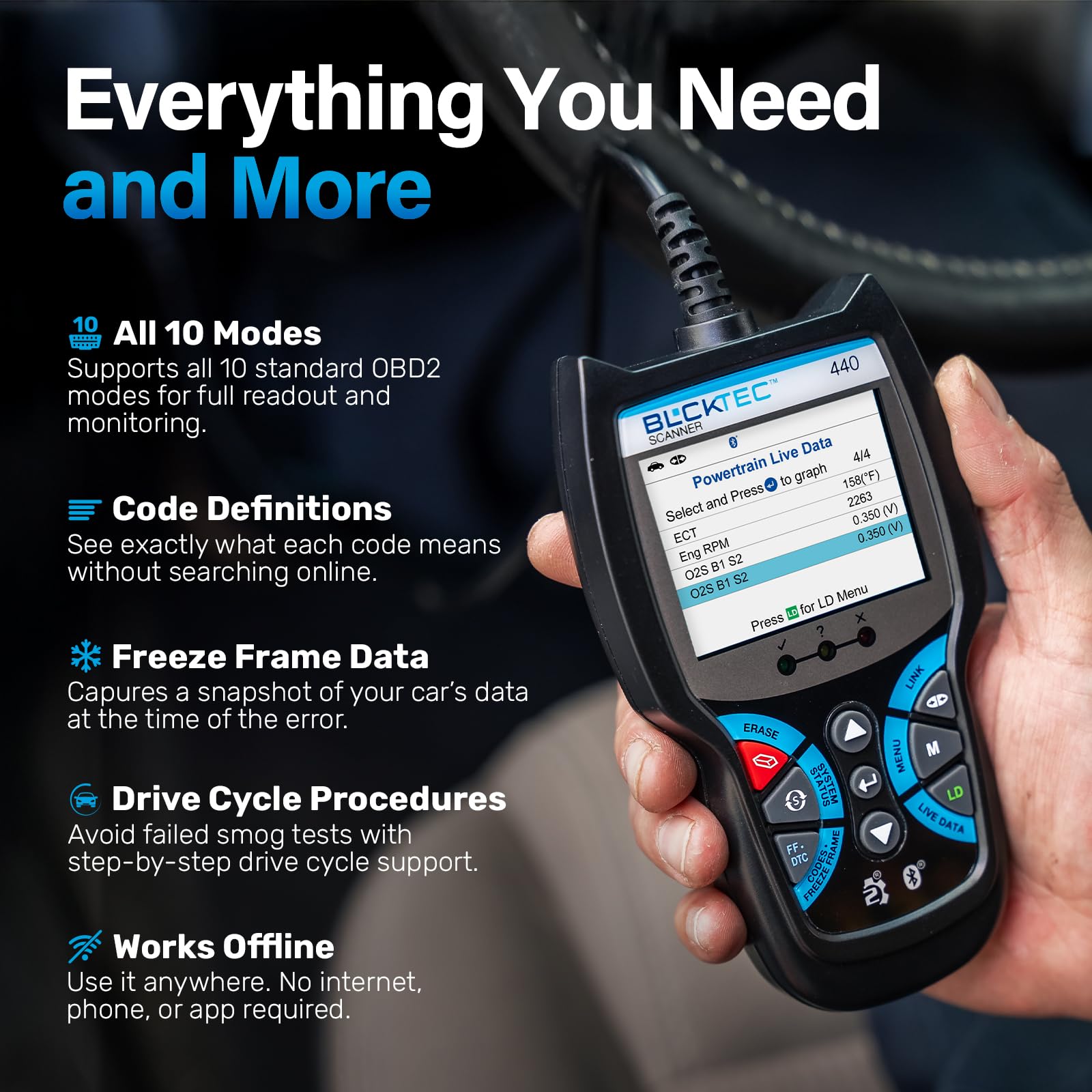 BLCKTEC 440 I/M readiness hotkeys simplify testing workflows.