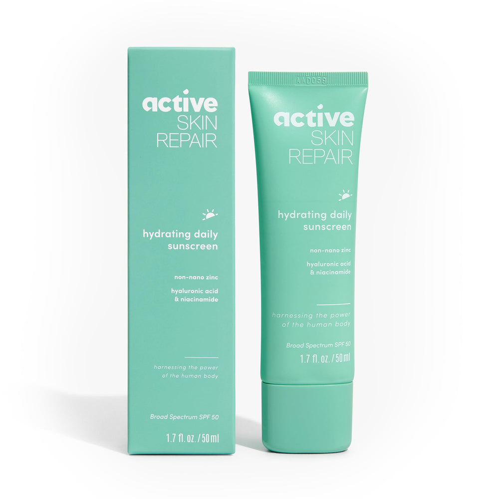 BLDG ACTIVE Active Skin Repair SPF 50 bottle showcases mineral protection for daily use.