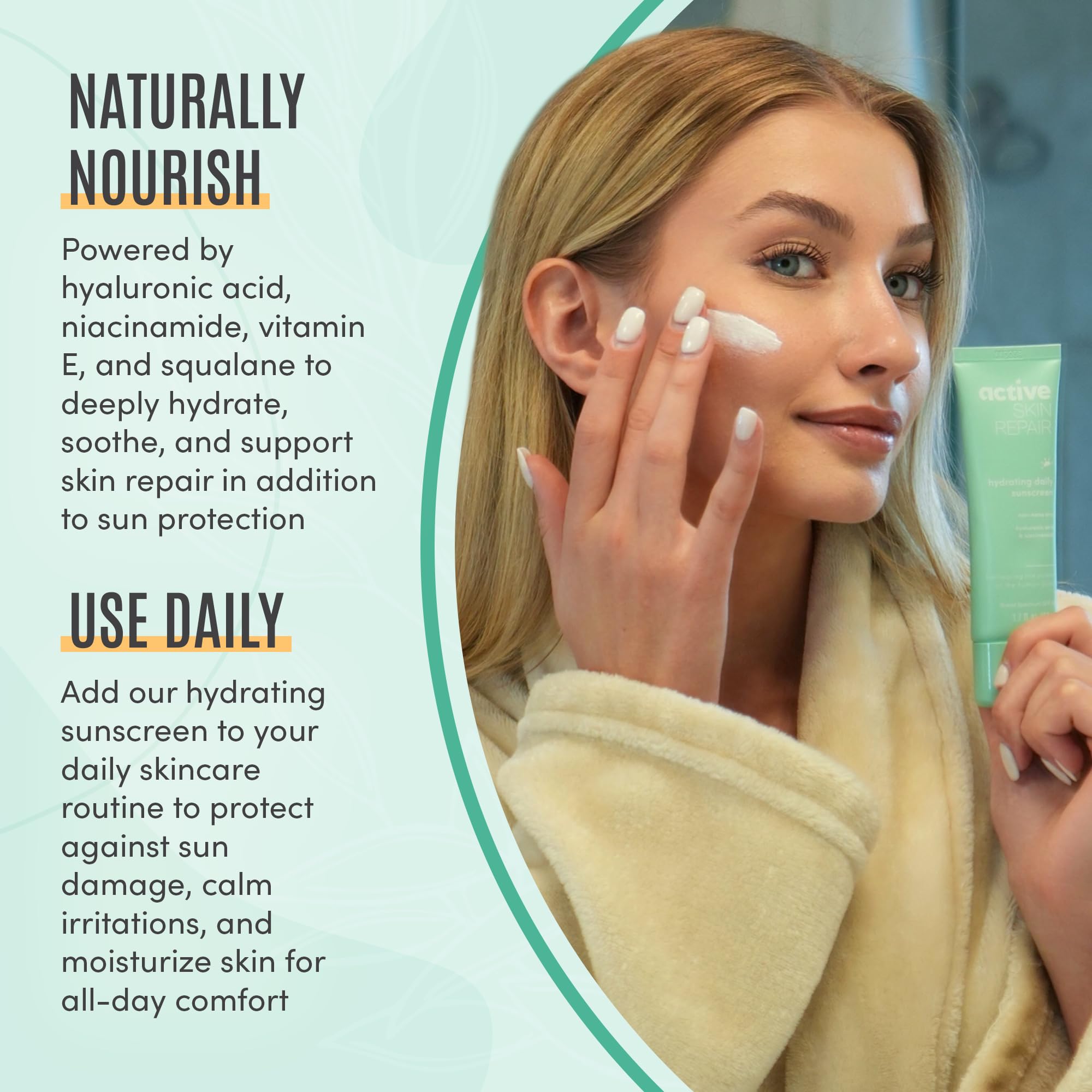 BLDG ACTIVE daily face sunscreen in routine-use context for reliable coverage.
