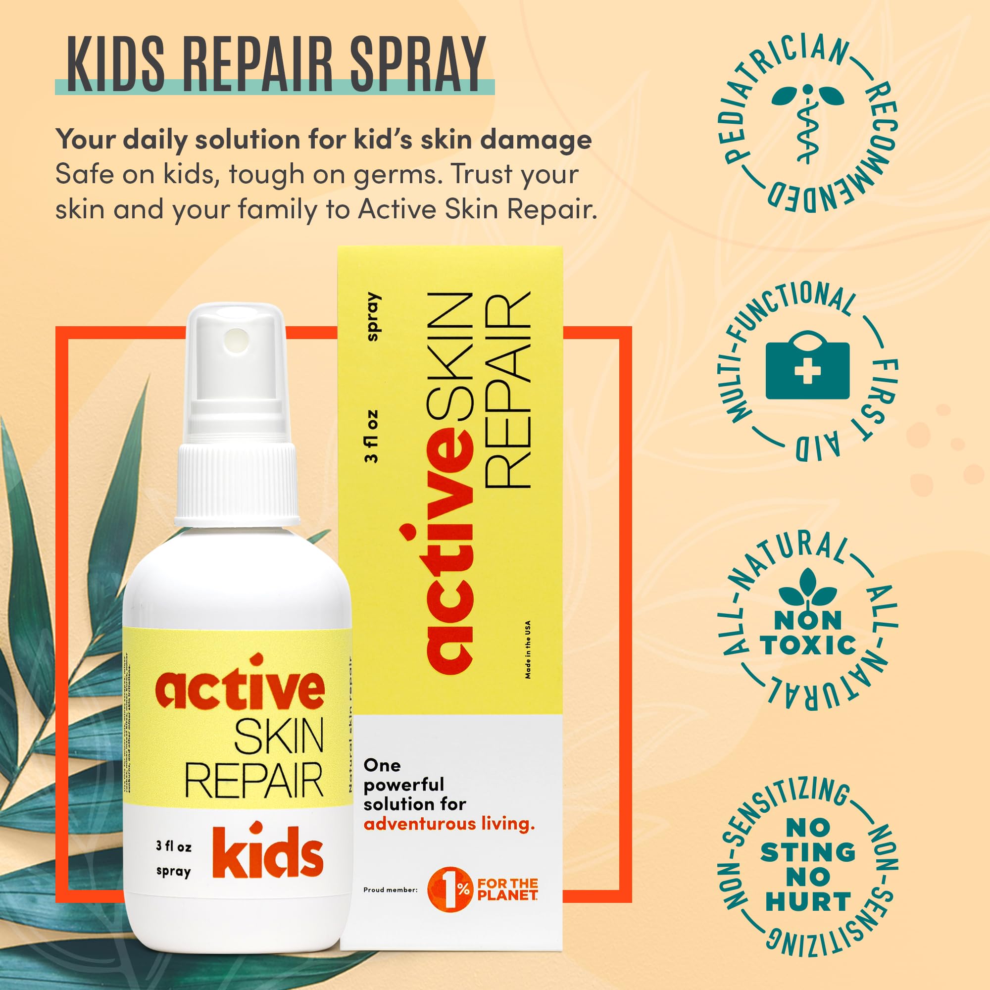 BLDG ACTIVE Kids First Aid spray bottle close-up showing non-toxic formula